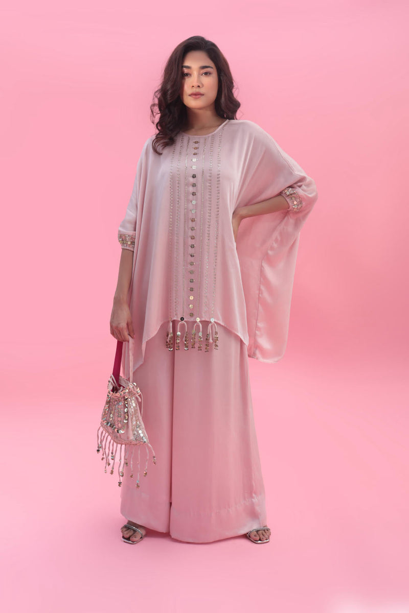 Masbah Pink CO-ORD SET with Pants satin by PRAHNAAYA in pink color for women Worldwide