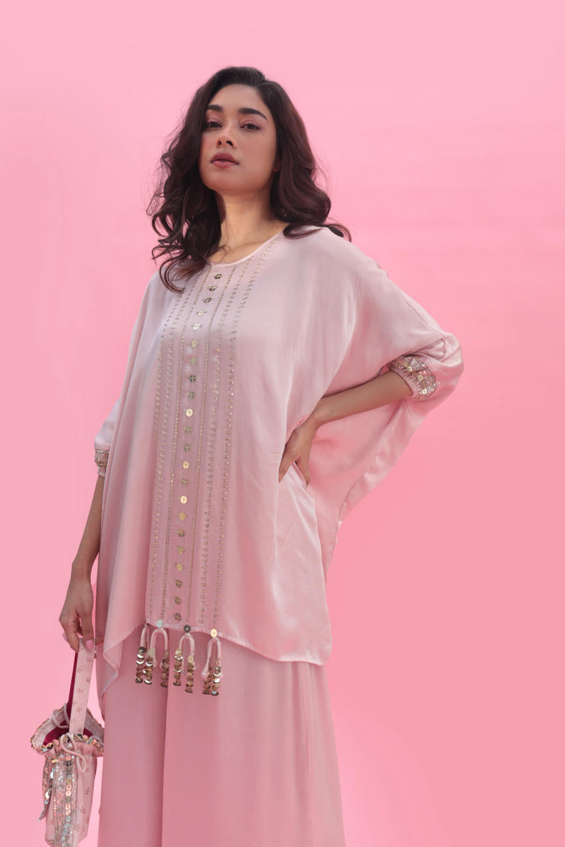 Masbah Pink CO-ORD SET with Pants satin by PRAHNAAYA in pink color for women Worldwide