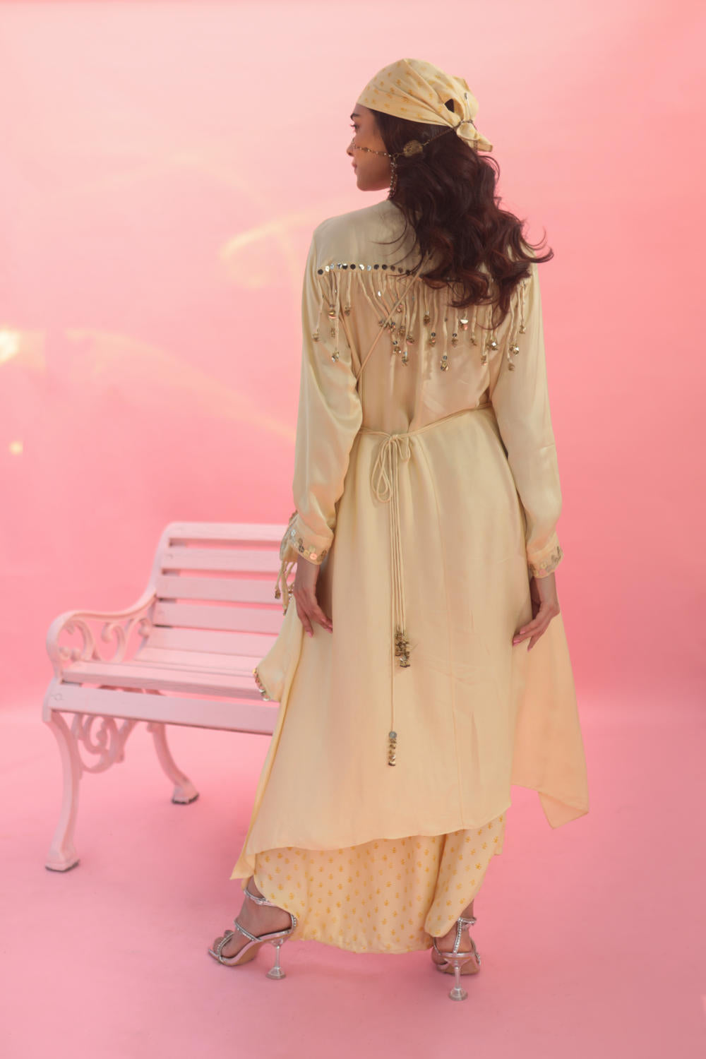 Saakura Yellow Indowestern Top with Dhoti Skirt