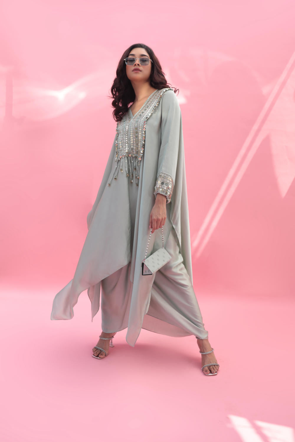 MISH Green Kaftan Set with Wrap Skirt