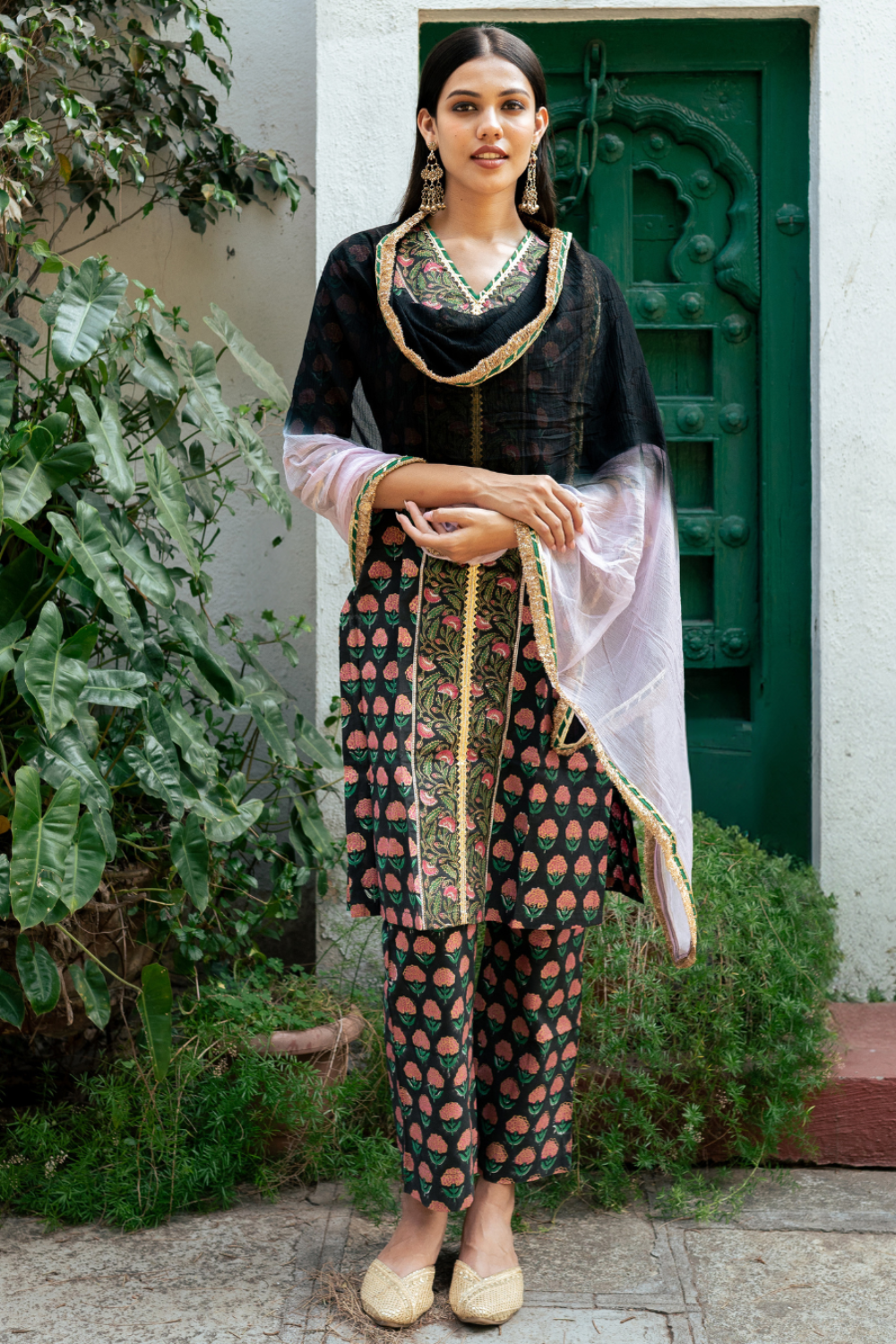 Black Block Printed Kurta Set