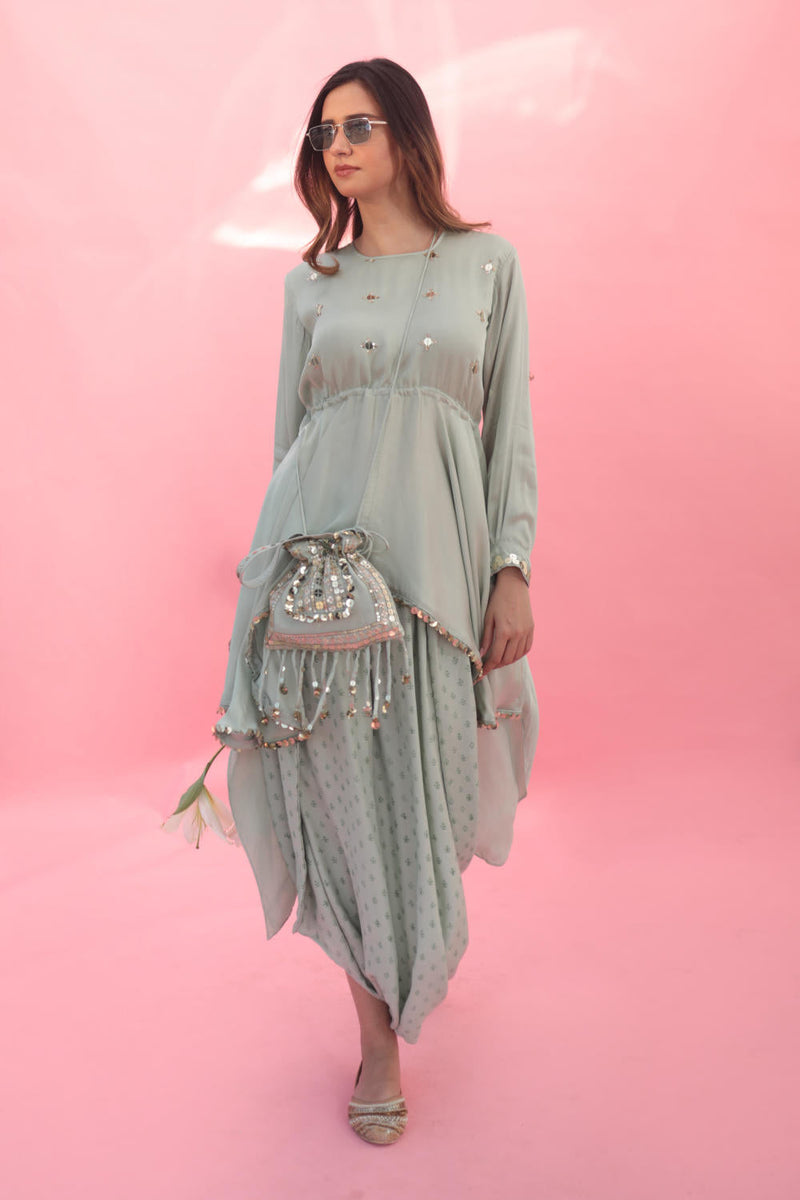 Sakura Green Potli Bag satin by PRAHNAAYA in green color for women Worldwide