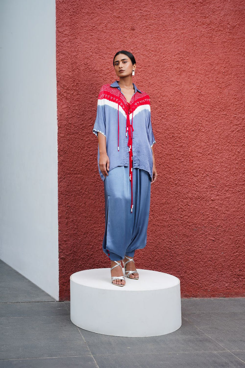 SLIT HAREM PANTS-GREY silk by Dyelogue in grey color for women Worldwide