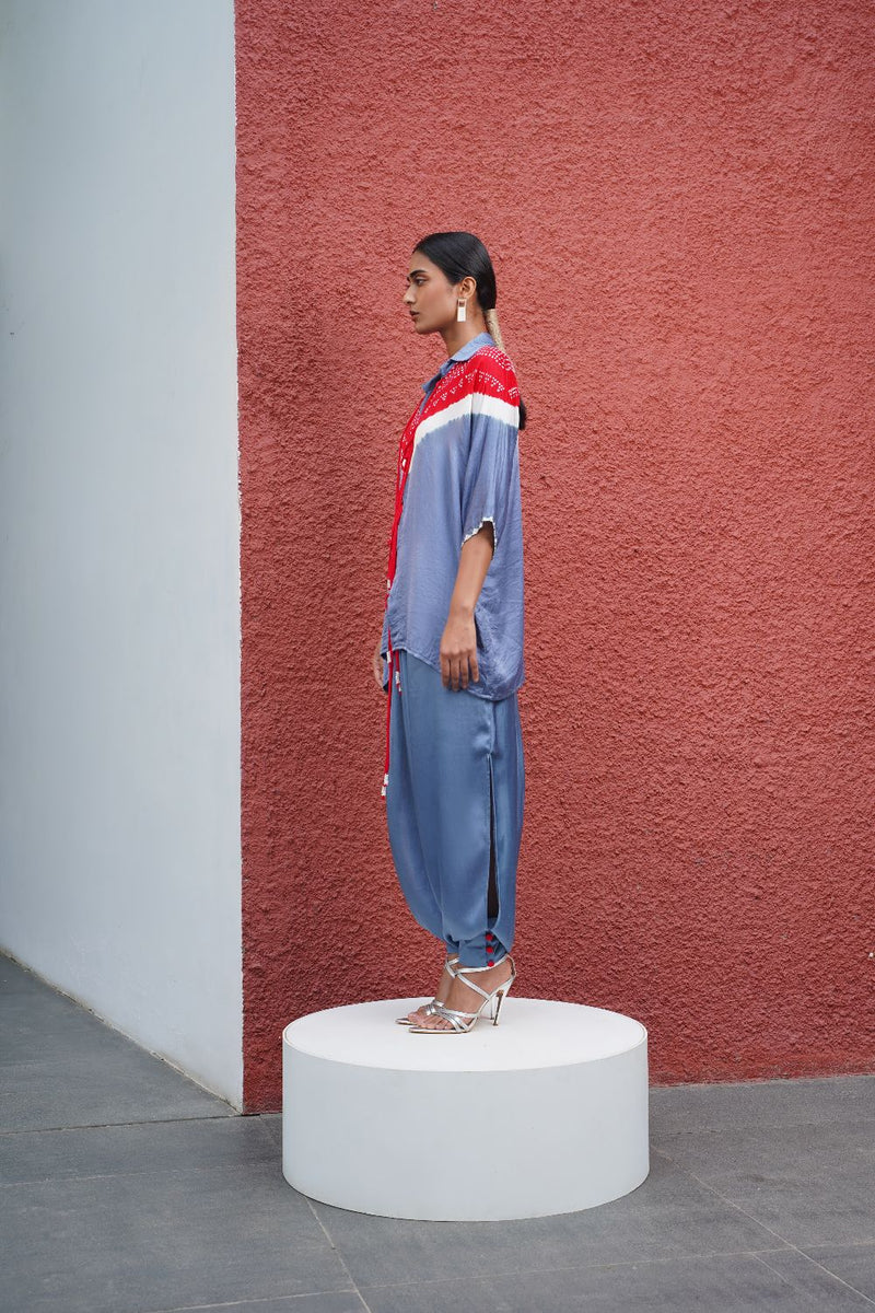 SLIT HAREM PANTS-GREY silk by Dyelogue in grey color for women Worldwide
