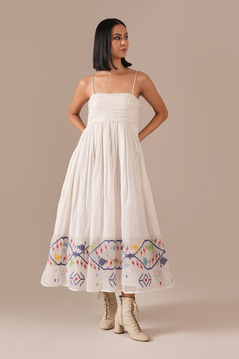SNOW RADIANCE DRESS 100% cotton by Indigo Dreams in white color for women Worldwide