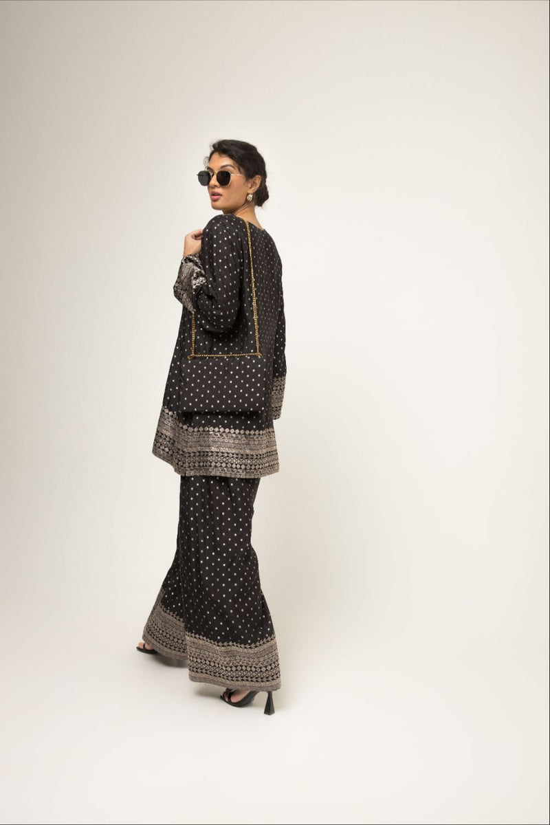 Sitara-Dotted Silk Kurta Set - Black silk by SOBARIKO in black color for women Worldwide