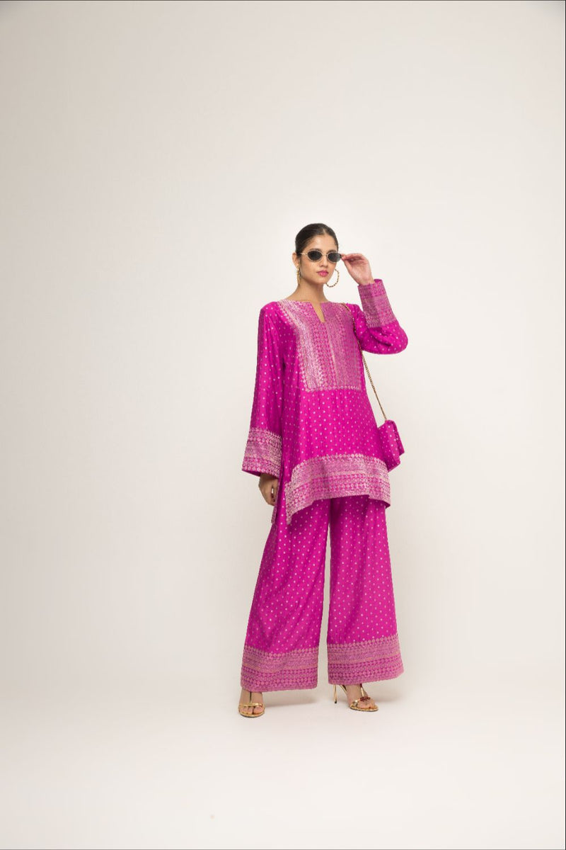 Sitara-Dotted Silk Kurta Set - Pink silk by SOBARIKO in pink color for women Worldwide