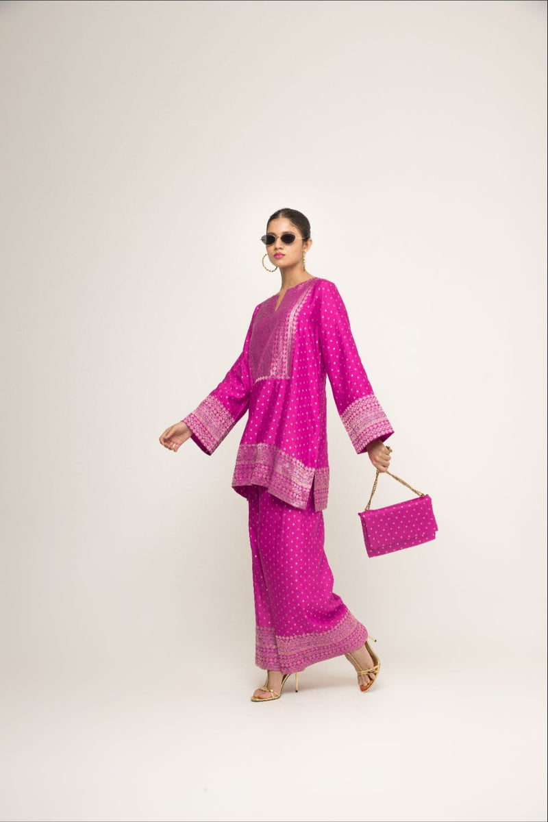 Sitara-Dotted Silk Kurta Set - Pink silk by SOBARIKO in pink color for women Worldwide