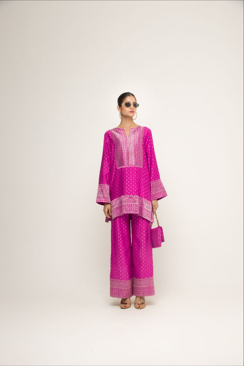 Sitara-Dotted Silk Kurta Set - Pink silk by SOBARIKO in pink color for women Worldwide