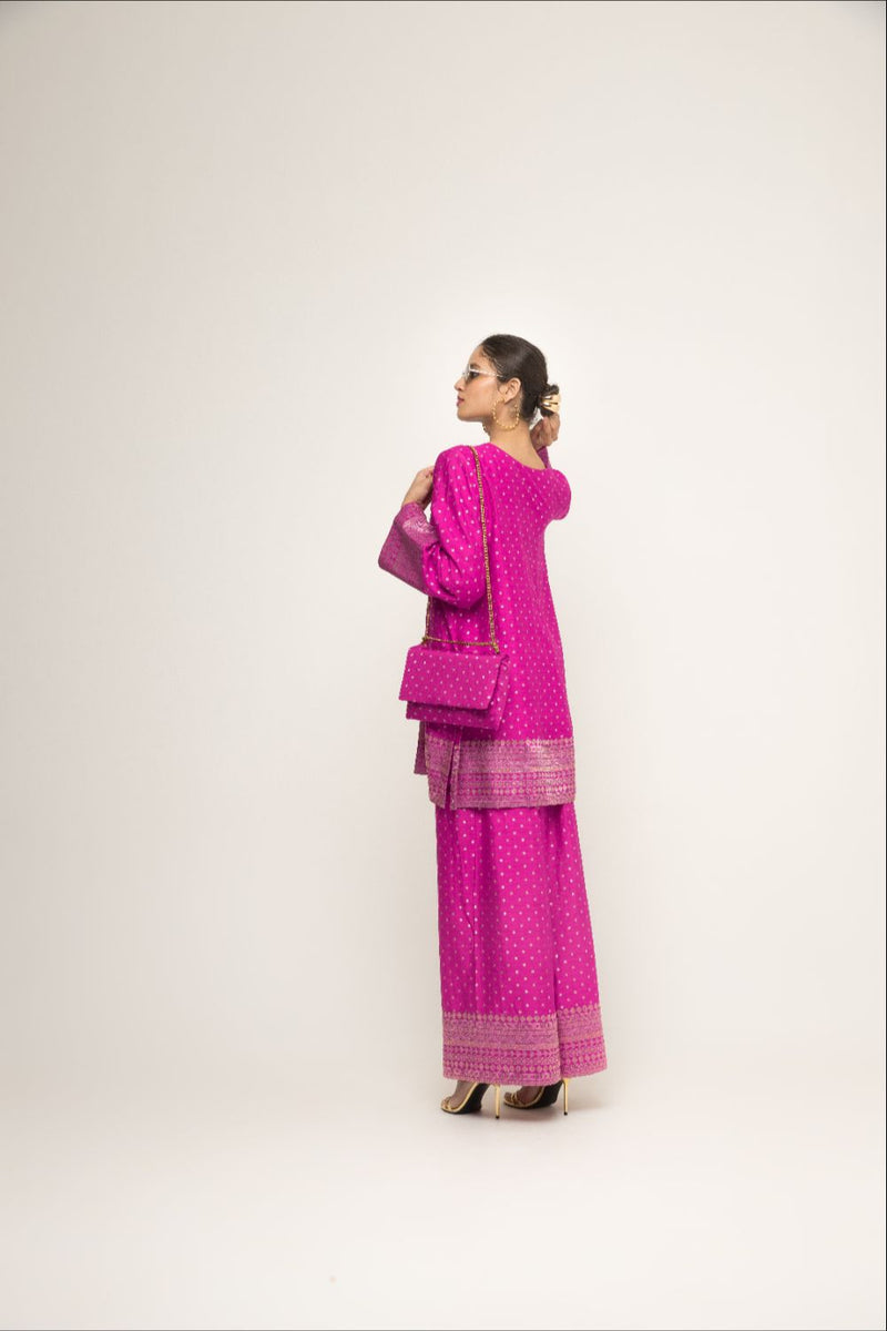 Sitara-Dotted Silk Kurta Set - Pink silk by SOBARIKO in pink color for women Worldwide