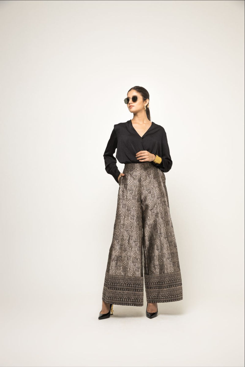 Black Jaal Weave Broacde Pant Set - Black silk by SOBARIKO in black color for women Worldwide