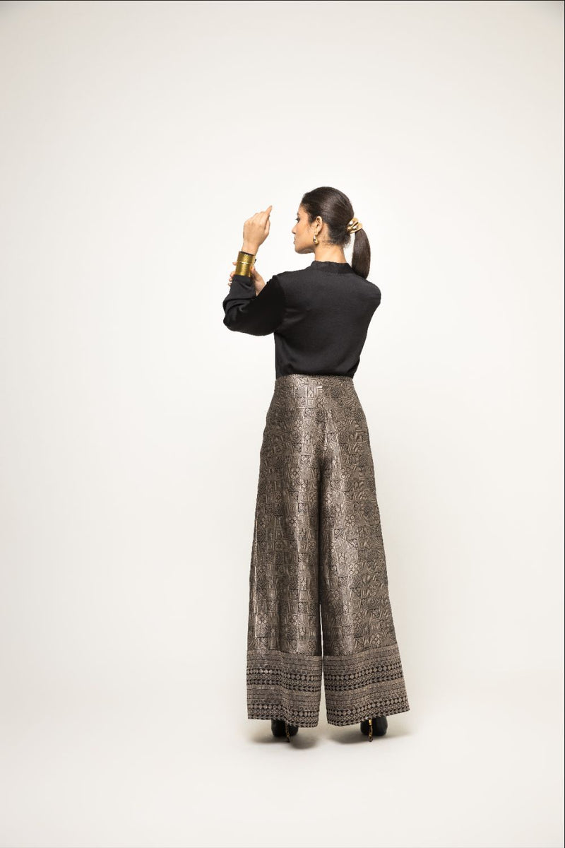 Black Jaal Weave Broacde Pant Set - Black silk by SOBARIKO in black color for women Worldwide
