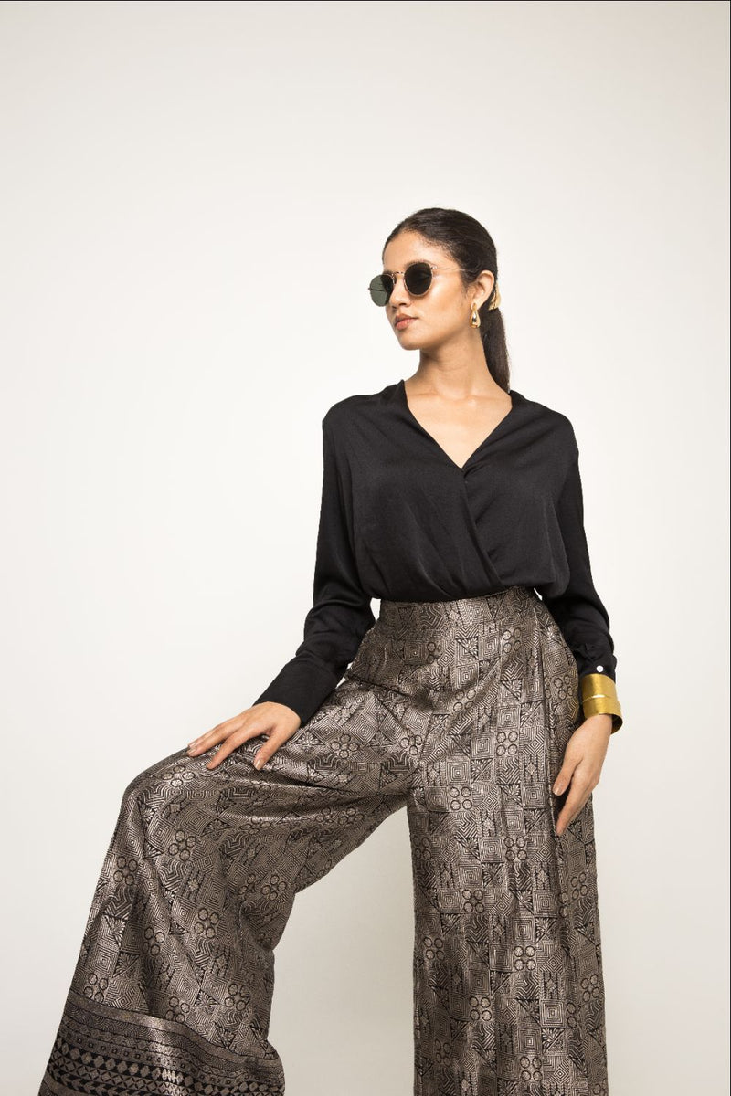 Black Jaal Weave Broacde Pant Set - Black silk by SOBARIKO in black color for women Worldwide