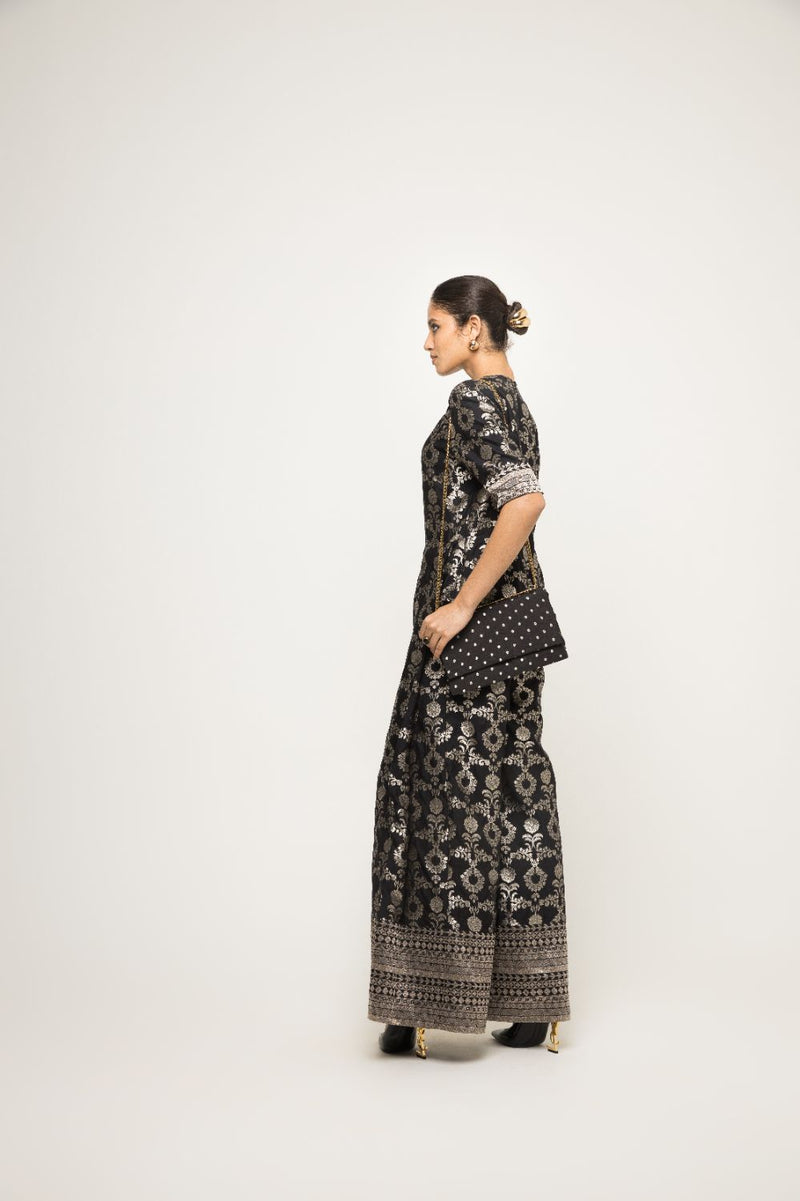 Maya- Statement Brocade Jumpsuit - Black silk by SOBARIKO in black color for women Worldwide
