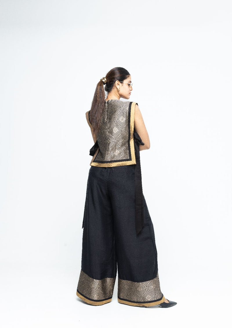 Miri - Brocade Bib with Pant Set - Black silk by SOBARIKO in black color for women Worldwide
