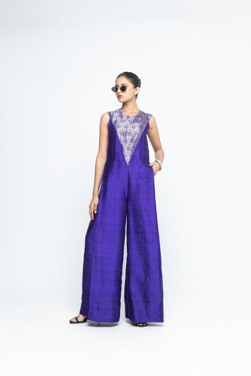 Reha - Statement Jumpsuit - Purple satin by SOBARIKO in purple color for women Worldwide