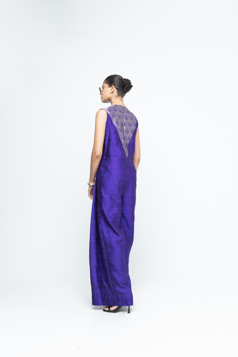 Reha - Statement Jumpsuit - Purple satin by SOBARIKO in purple color for women Worldwide