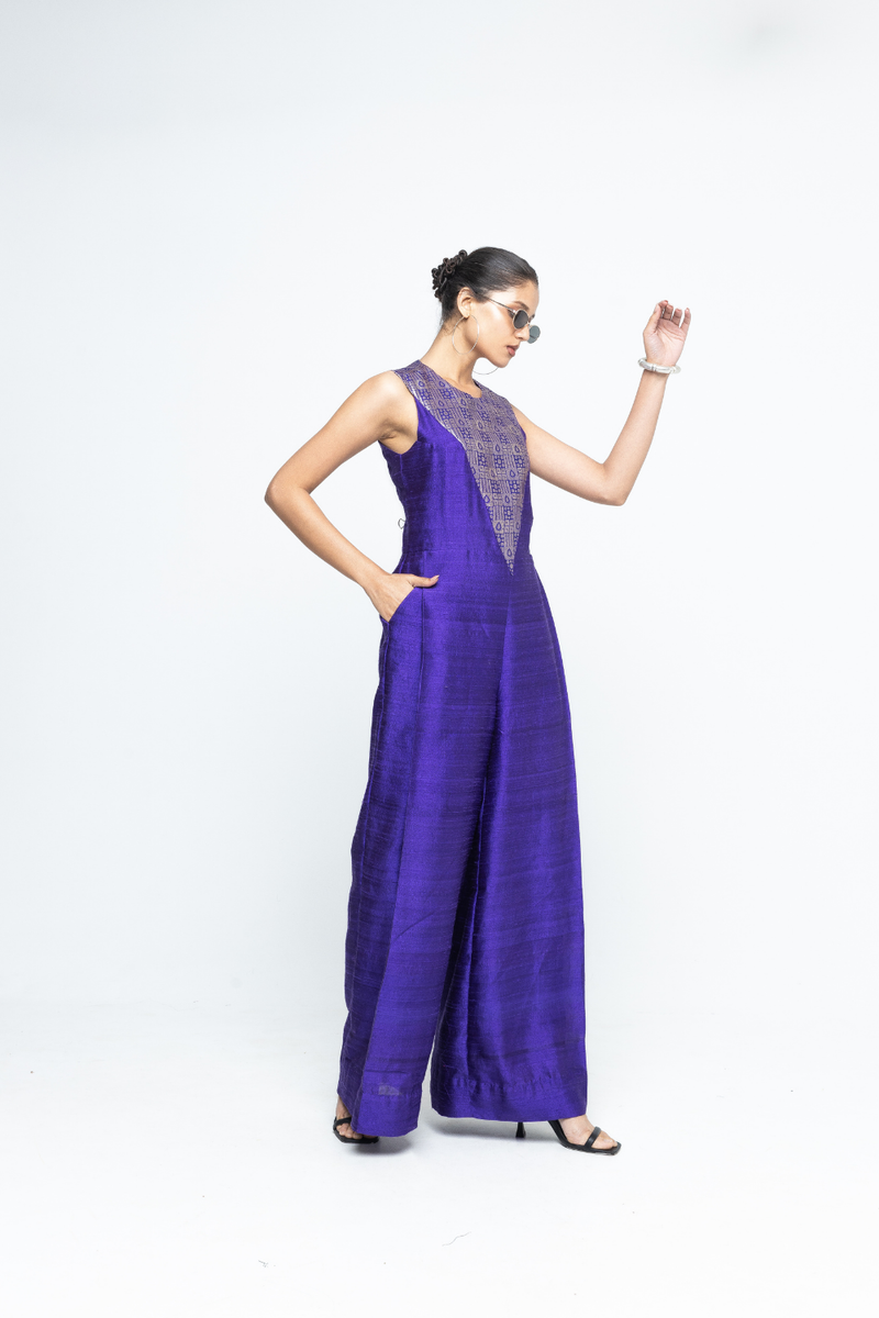 Reha - Statement Jumpsuit - Purple satin by SOBARIKO in purple color for women Worldwide