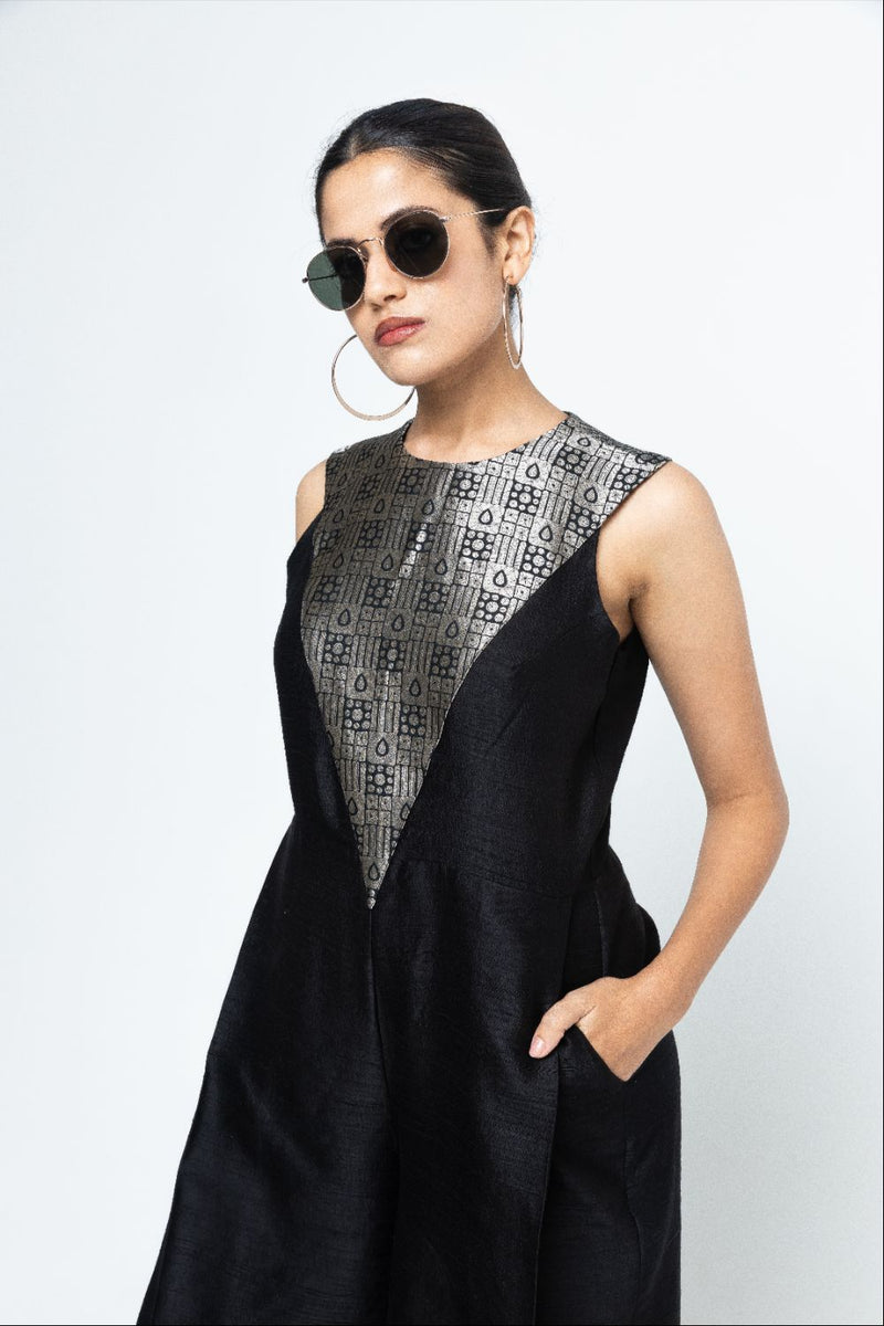 Reha - Statement Jumpsuit - Black satin by SOBARIKO in black color for women Worldwide