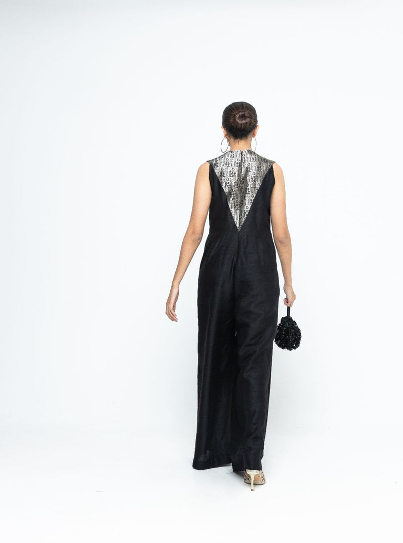 Reha - Statement Jumpsuit - Black satin by SOBARIKO in black color for women Worldwide