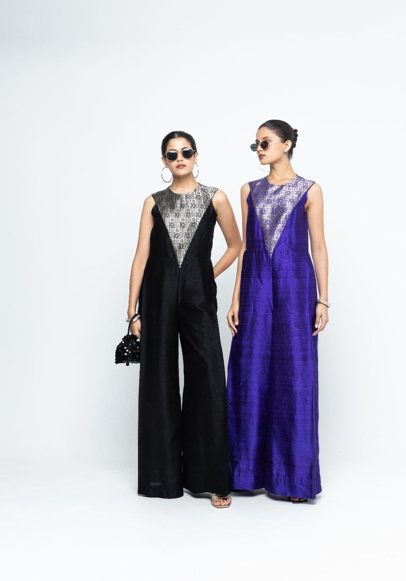 Reha - Statement Jumpsuit - Black satin by SOBARIKO in black color for women Worldwide