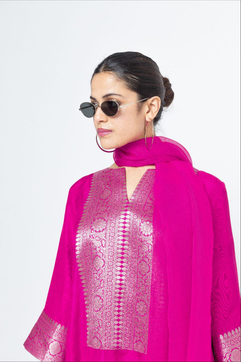 Seher - Tunic set - Pink organza by SOBARIKO in pink color for women Worldwide