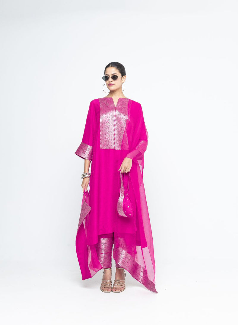 Seher - Tunic set - Pink organza by SOBARIKO in pink color for women Worldwide