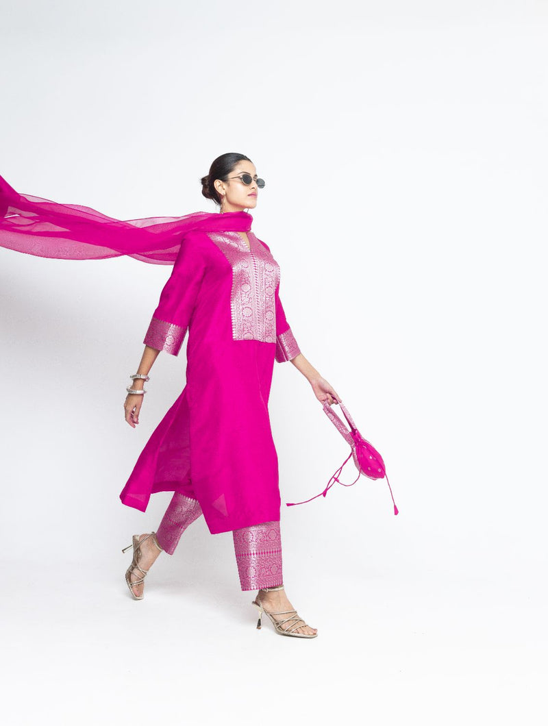 Seher - Tunic set - Pink organza by SOBARIKO in pink color for women Worldwide