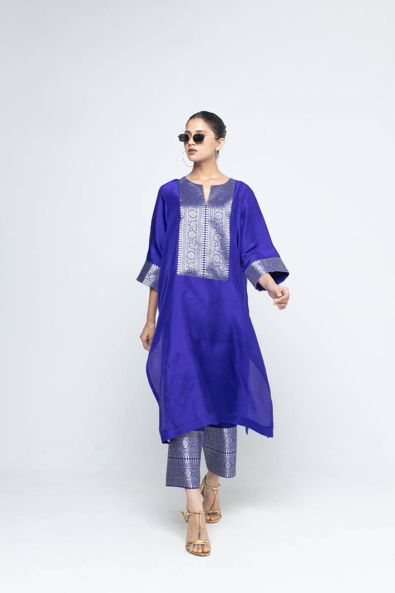 Seher - Tunic set - Blue organza by SOBARIKO in blue color for women Worldwide