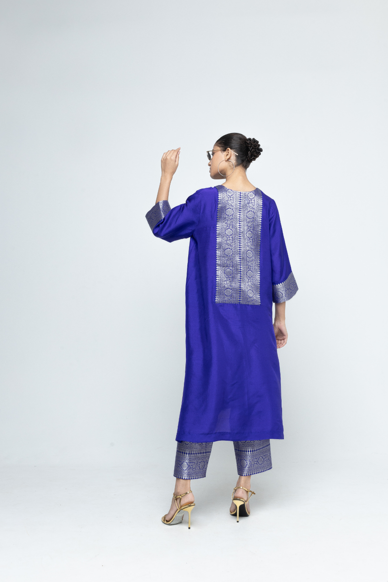Seher - Tunic set - Blue organza by SOBARIKO in blue color for women Worldwide