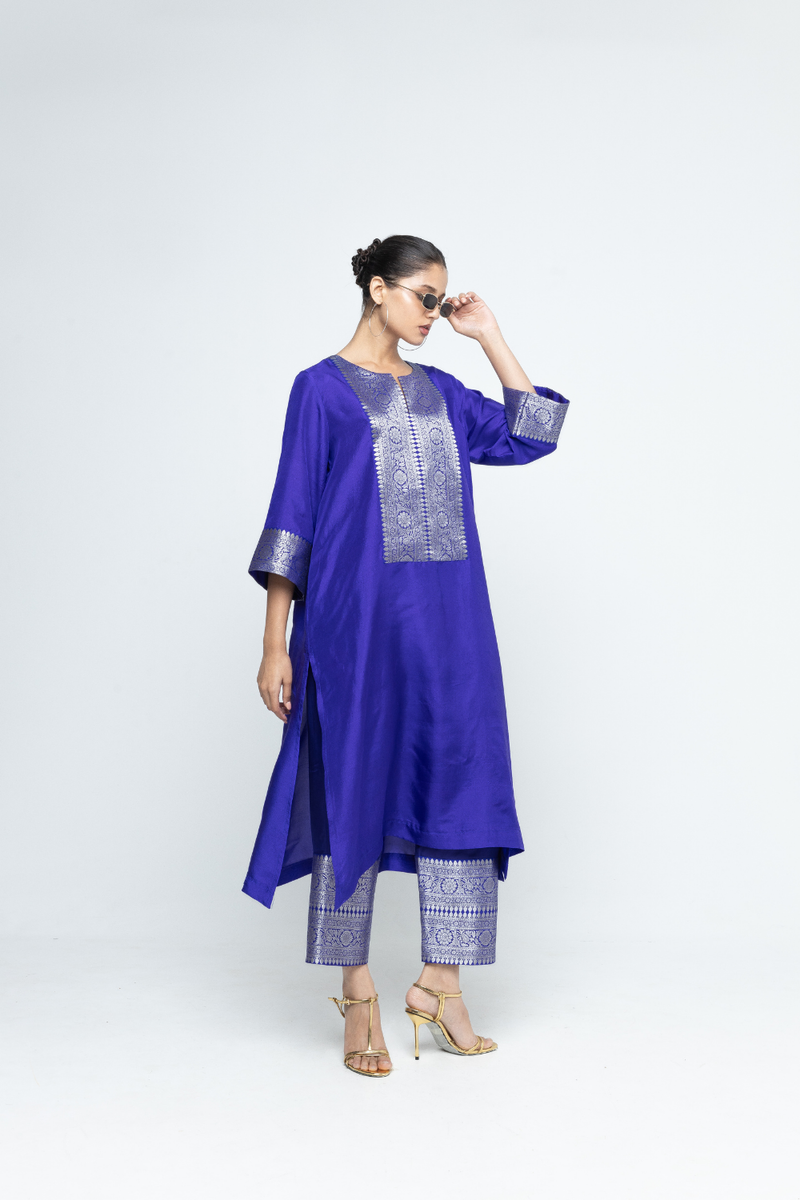 Seher - Tunic set - Blue organza by SOBARIKO in blue color for women Worldwide
