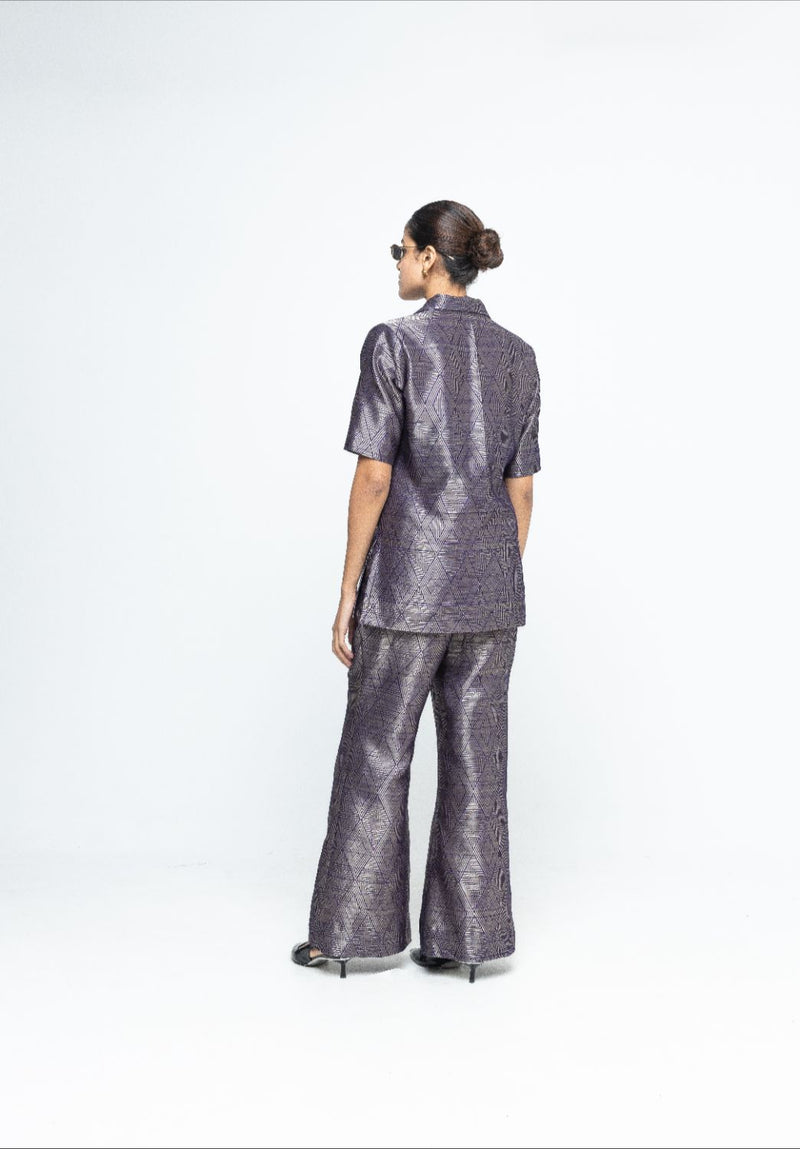 Metallic Purple Wrap Blazer Set - Purple satin by SOBARIKO in purple color for women Worldwide