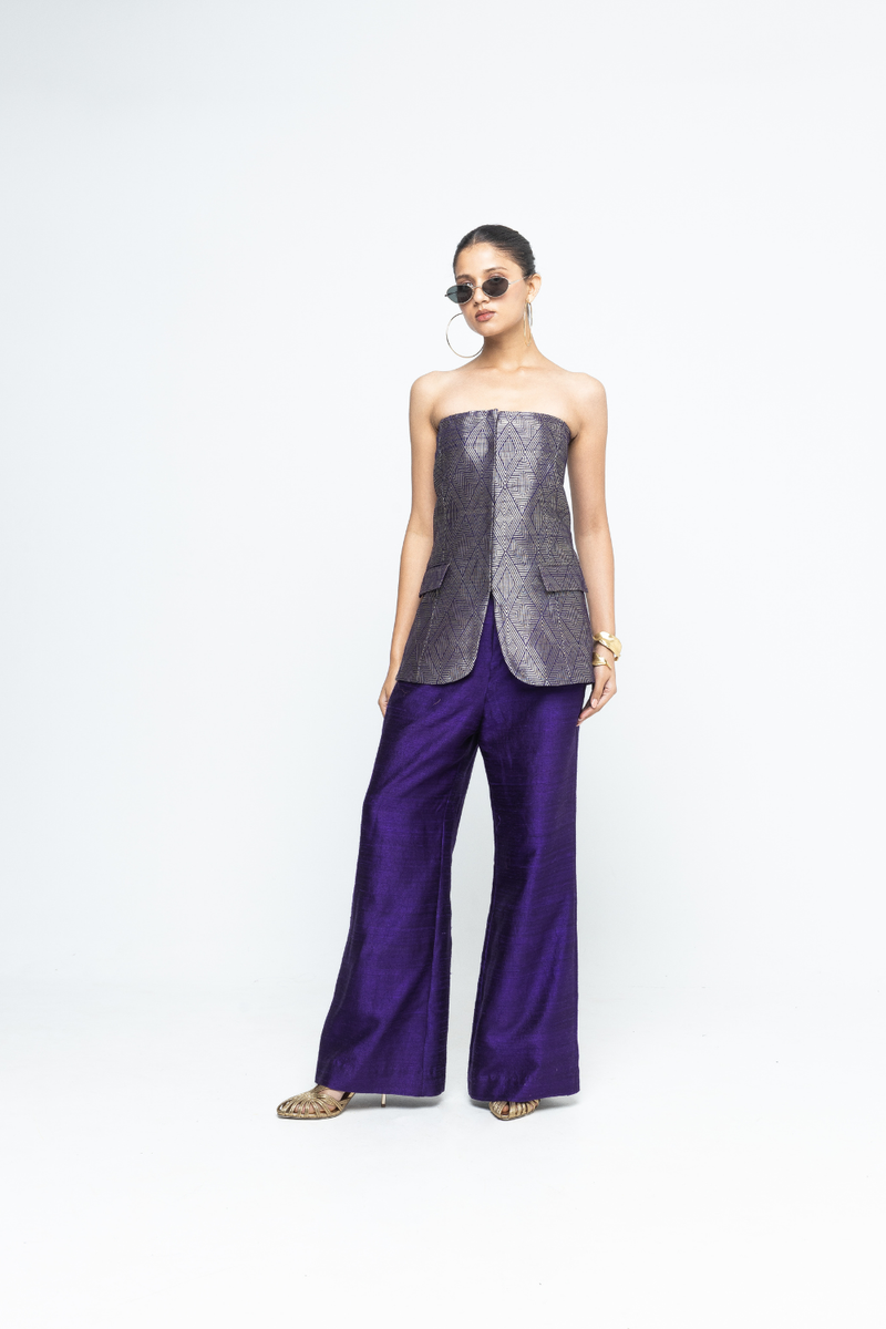 Tiya - Purple Tube Jacket set - Purple satin by SOBARIKO in purple color for women Worldwide