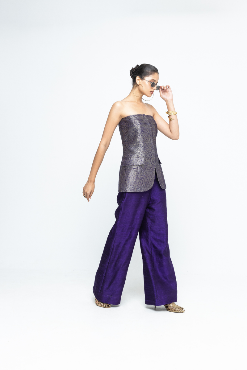 Tiya - Purple Tube Jacket set - Purple satin by SOBARIKO in purple color for women Worldwide