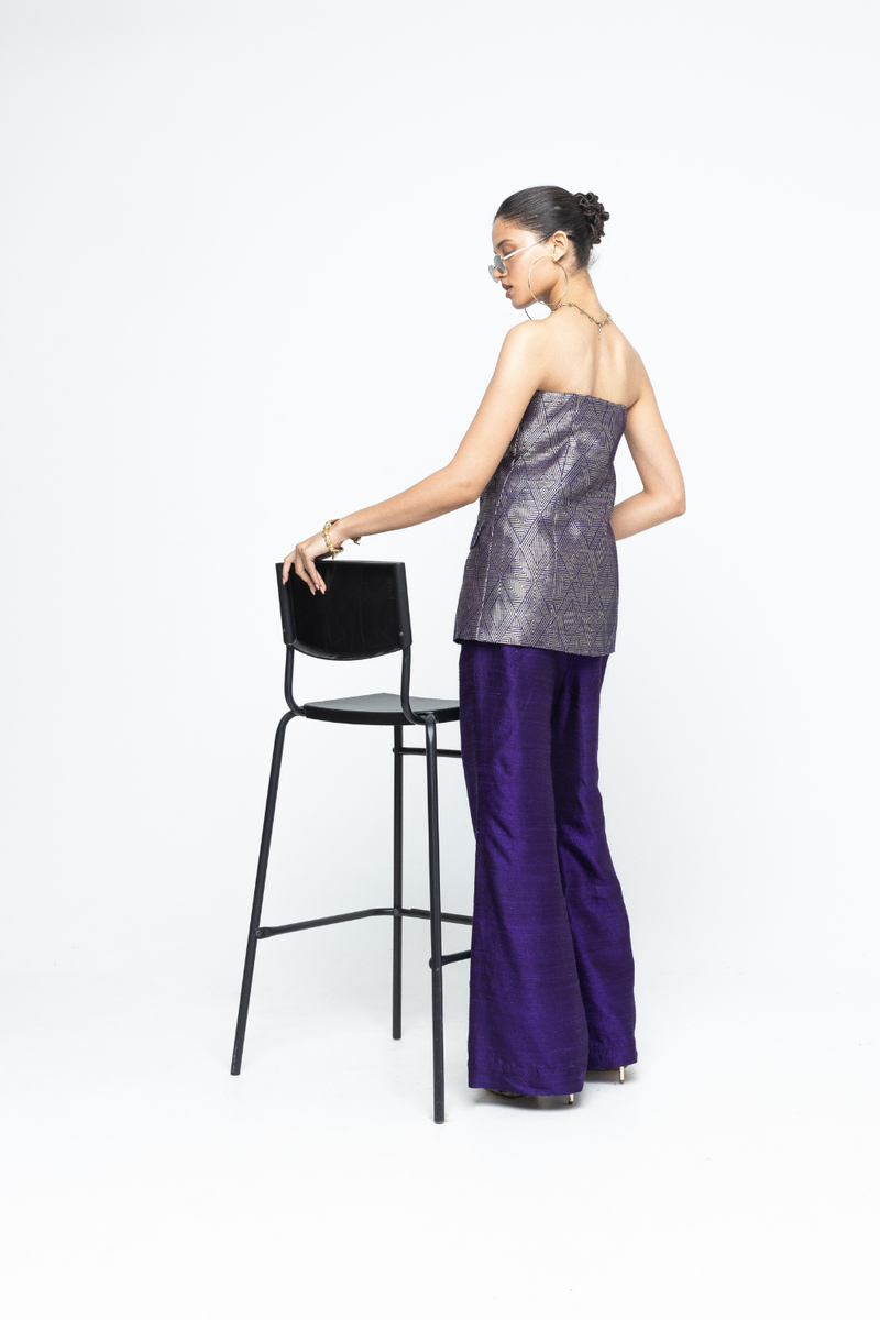 Tiya - Purple Tube Jacket set - Purple satin by SOBARIKO in purple color for women Worldwide