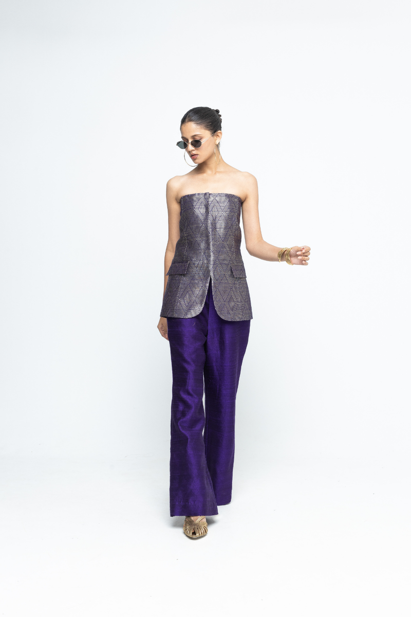 Tiya - Purple Tube Jacket set - Purple satin by SOBARIKO in purple color for women Worldwide