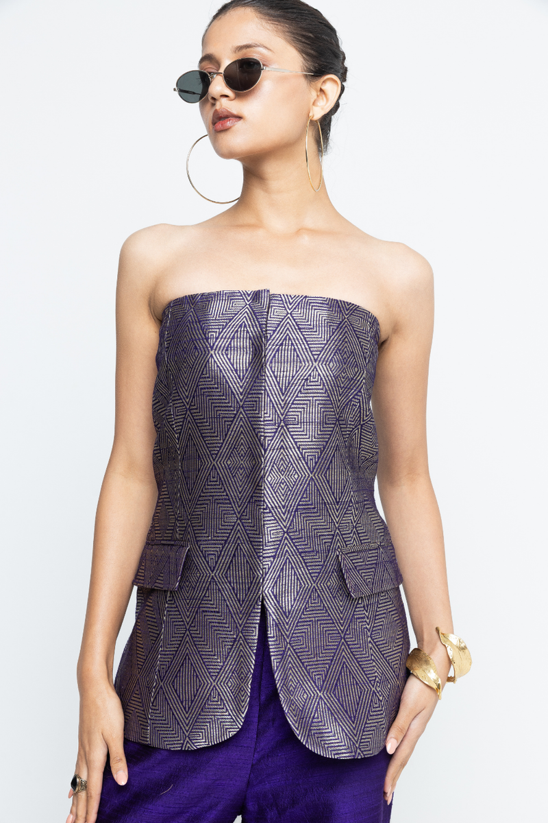 Tiya - Purple Tube Jacket set - Purple satin by SOBARIKO in purple color for women Worldwide