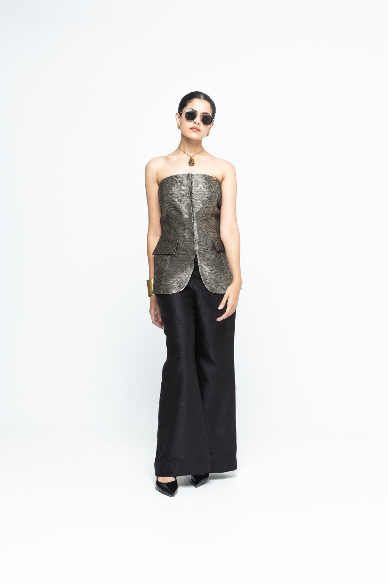 Tiya - Black Tube Jacket set - Black satin by SOBARIKO in black color for women Worldwide