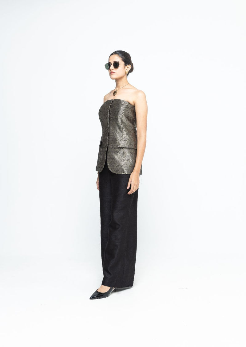 Tiya - Black Tube Jacket set - Black satin by SOBARIKO in black color for women Worldwide