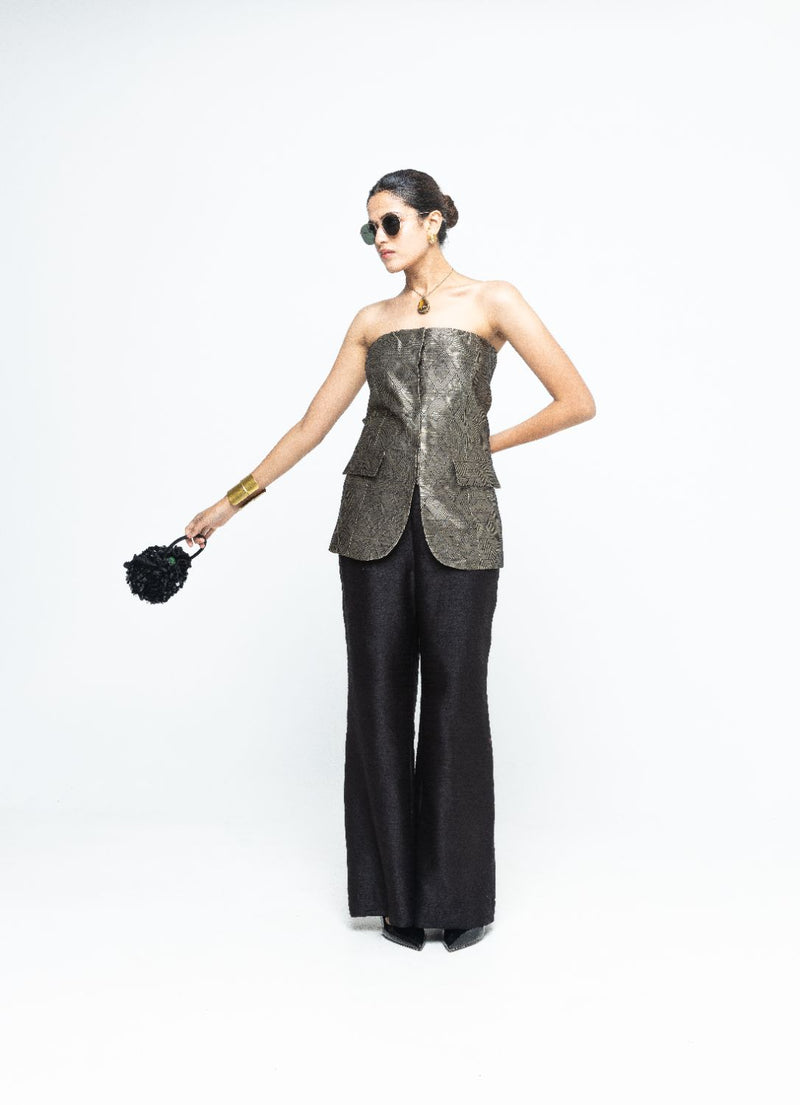 Tiya - Black Tube Jacket set - Black satin by SOBARIKO in black color for women Worldwide
