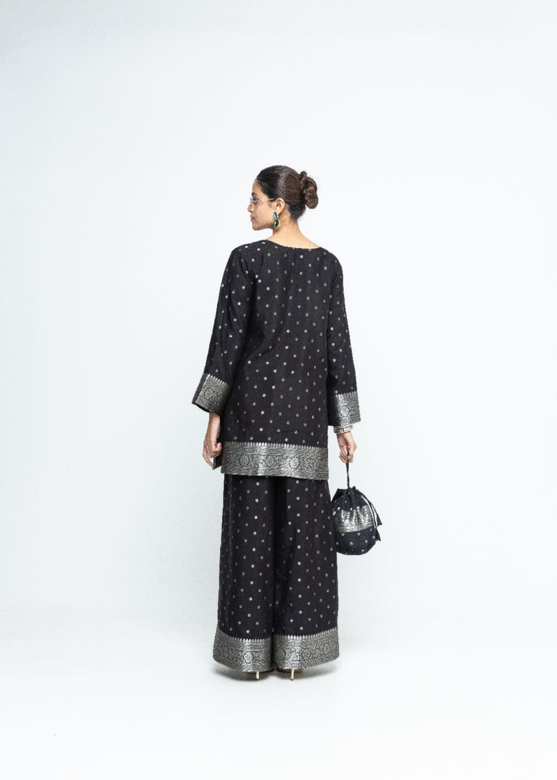 Mehak - Black Butti Brocade Kurta with Pants - Black silk by SOBARIKO in black color for women Worldwide