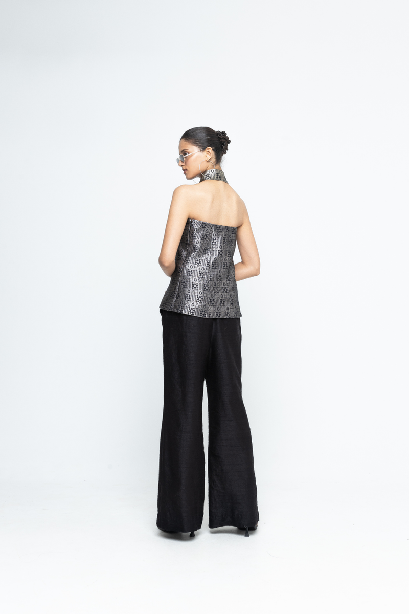 Dela - Strapless Brocade Top and Pants - Black silk by SOBARIKO in black color for women Worldwide