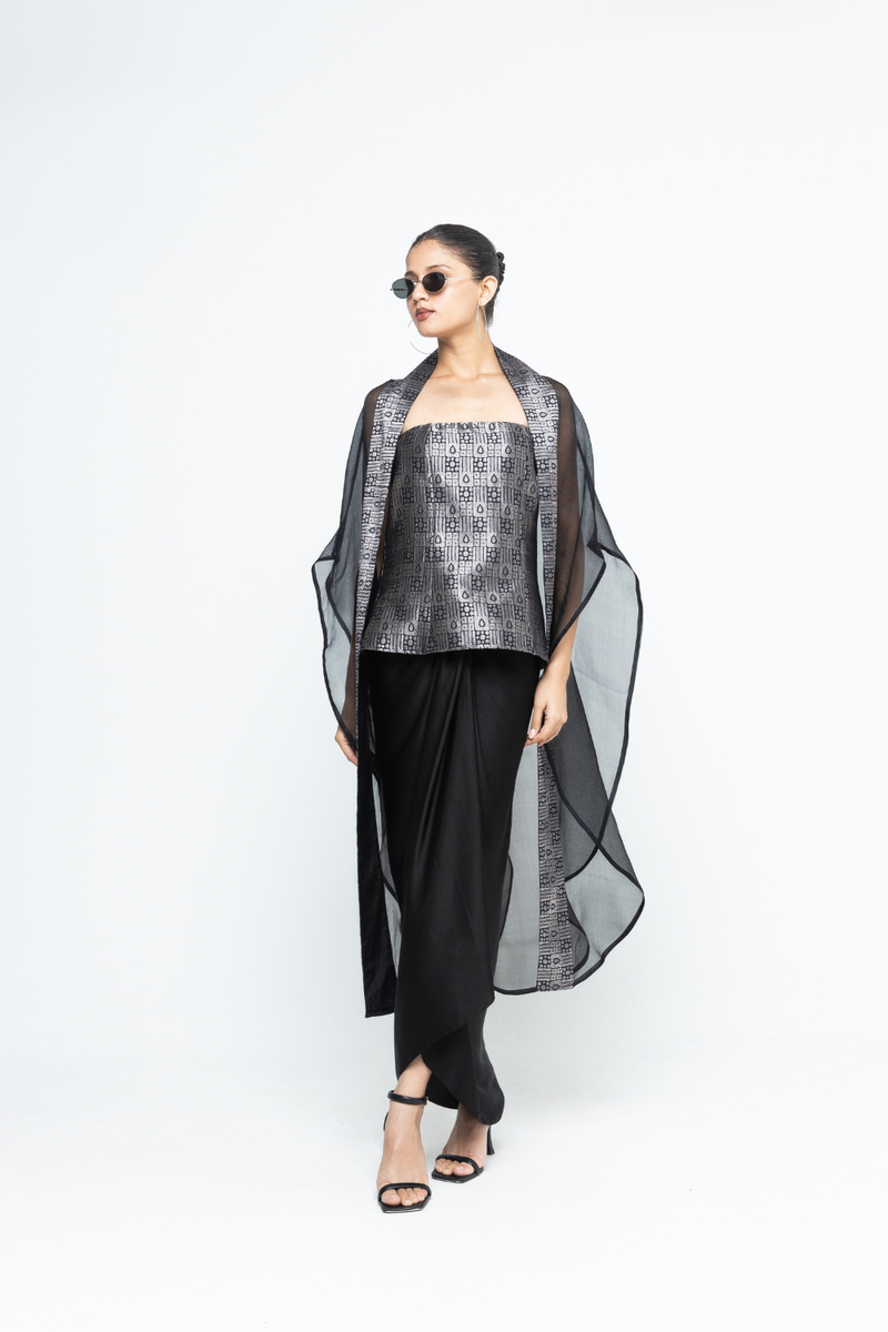 Dela Cape set - Black satin by SOBARIKO in black color for women Worldwide