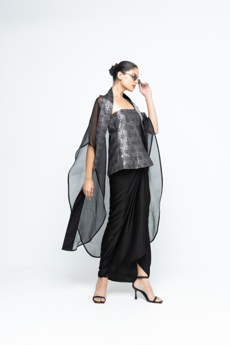 Dela Cape set - Black satin by SOBARIKO in black color for women Worldwide