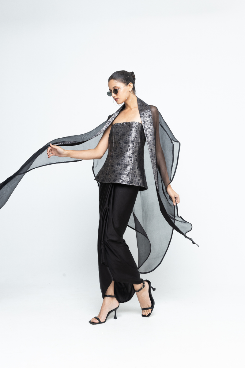 Dela Cape set - Black satin by SOBARIKO in black color for women Worldwide