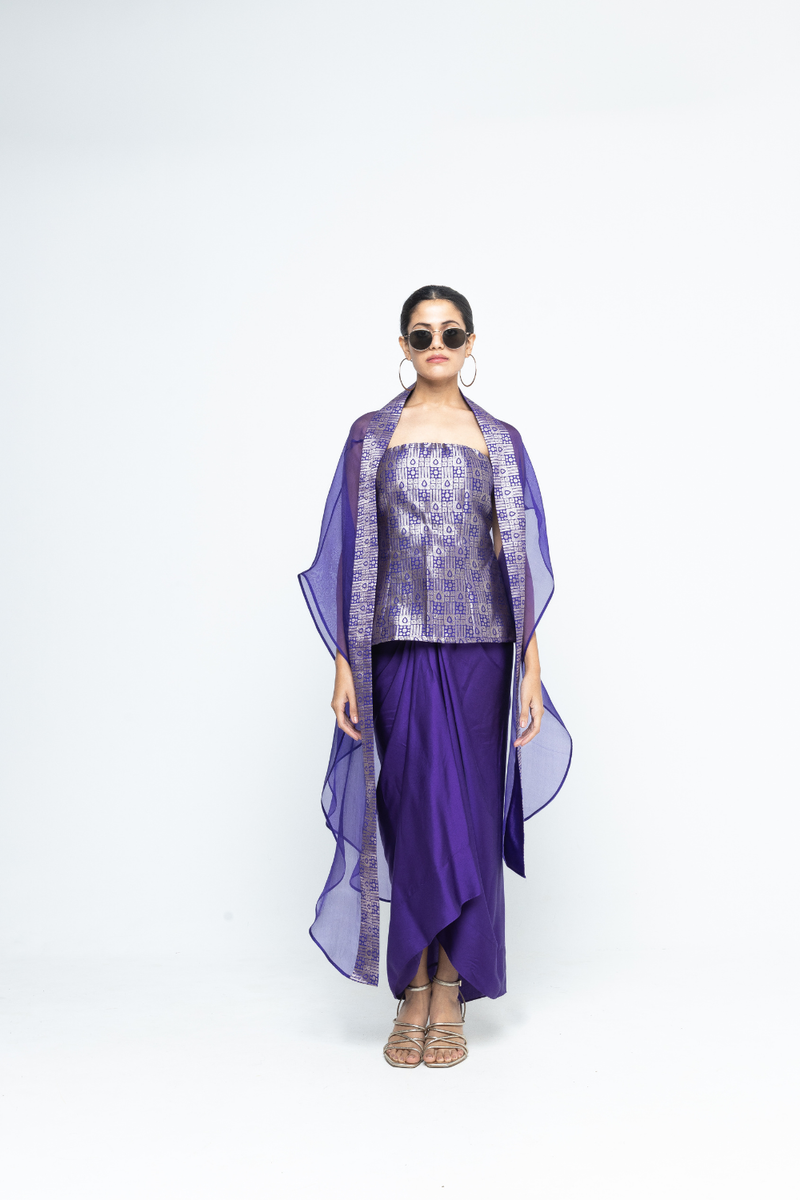 Dela Cape set - Purple satin by SOBARIKO in purple color for women Worldwide