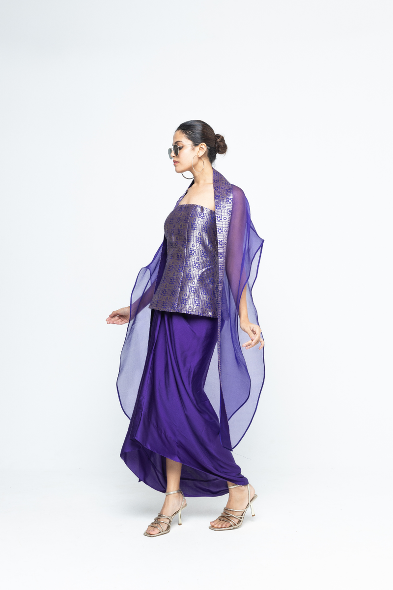 Dela Cape set - Purple satin by SOBARIKO in purple color for women Worldwide