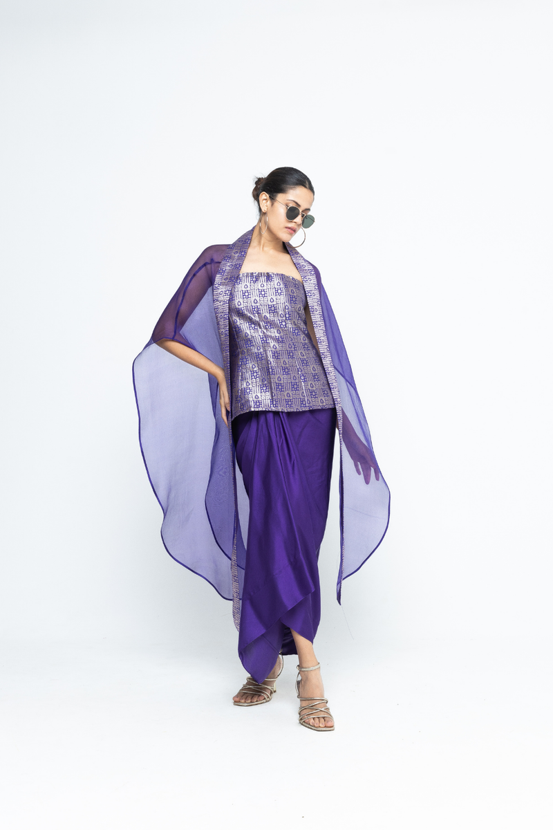 Dela Cape set - Purple satin by SOBARIKO in purple color for women Worldwide