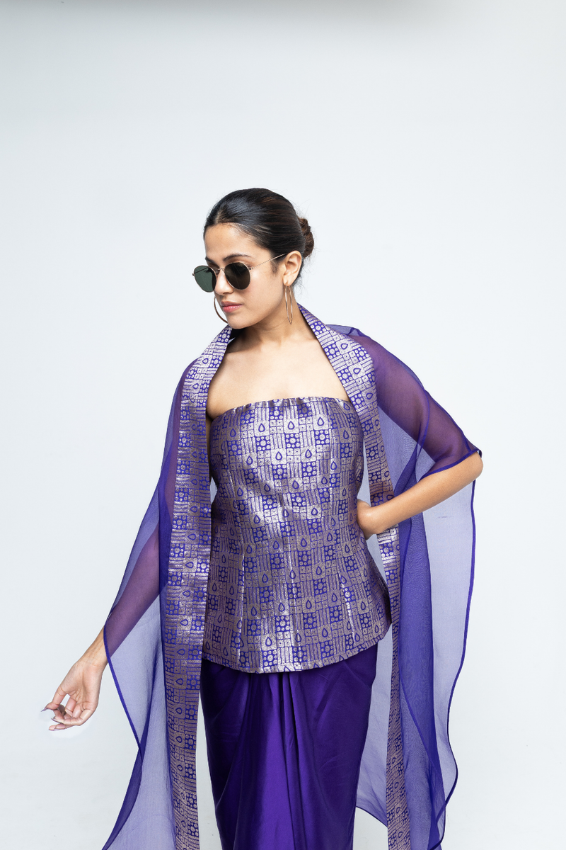 Dela Cape set - Purple satin by SOBARIKO in purple color for women Worldwide