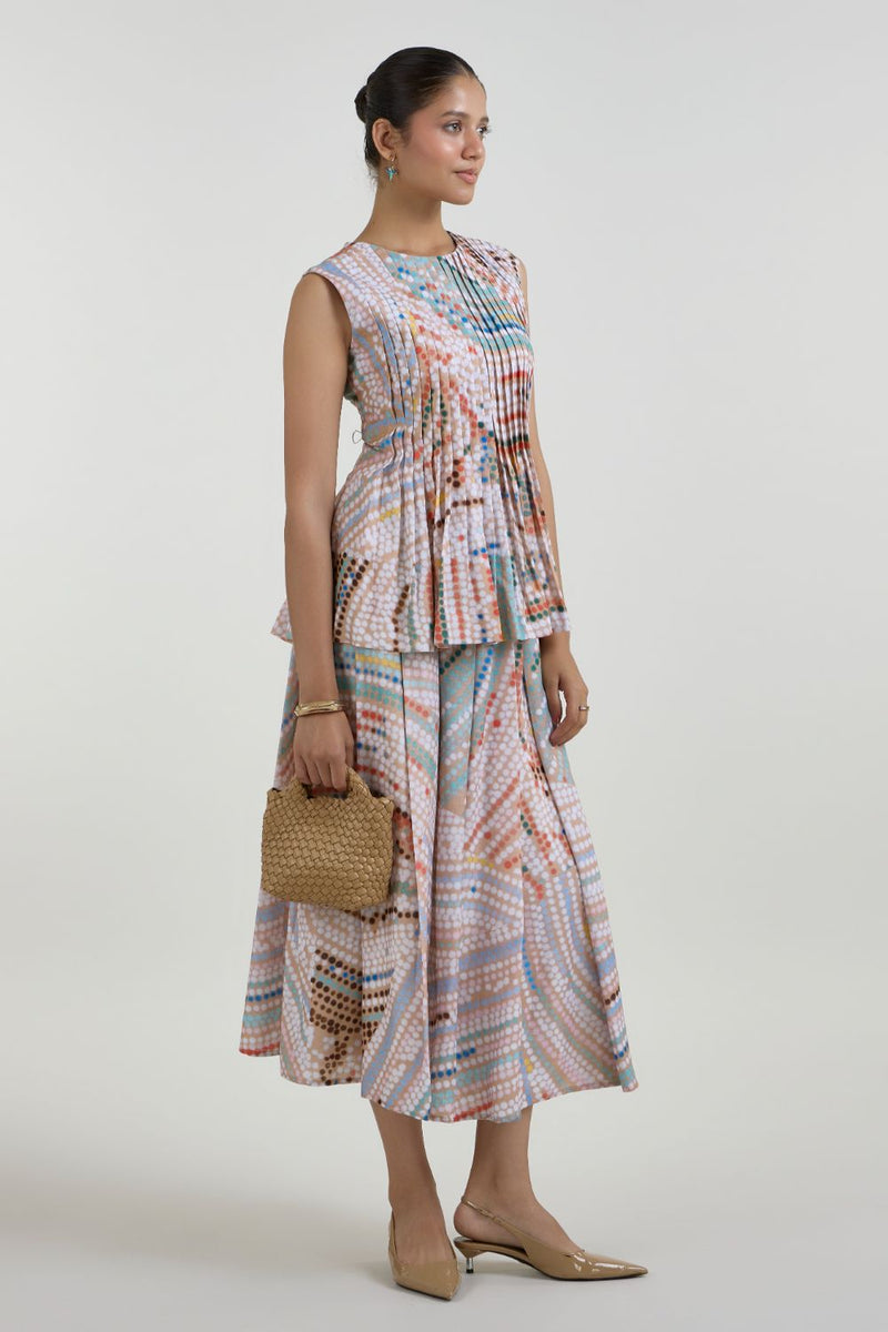 Daphne Accordian Skirt Set linen co-ord set by SOBARIKO in multicolor for women Worldwide